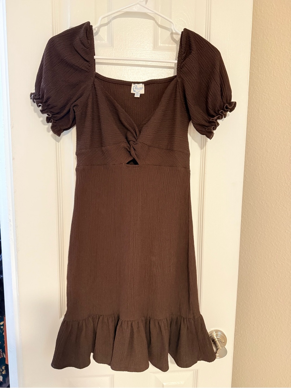 Francesca's Blue Rain Ribbed Brown Top